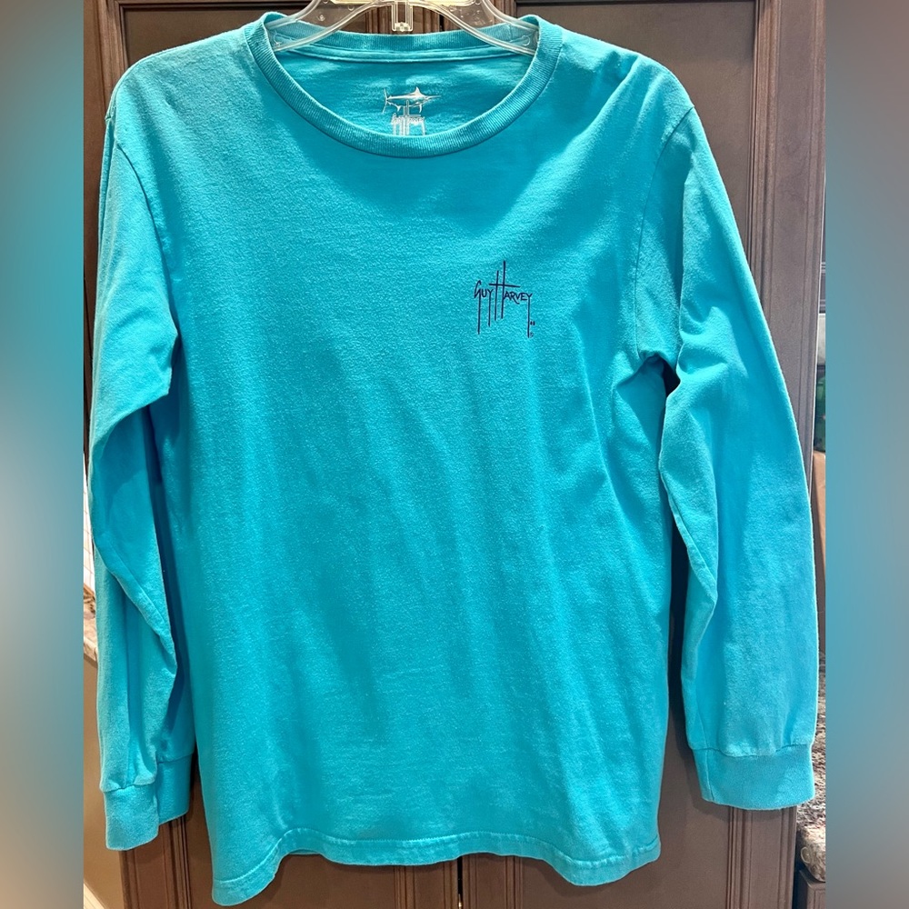 Guy Harvey, Small, Long Sleeve Cotton Aqua & Sunset Swordfish Fishing Tee